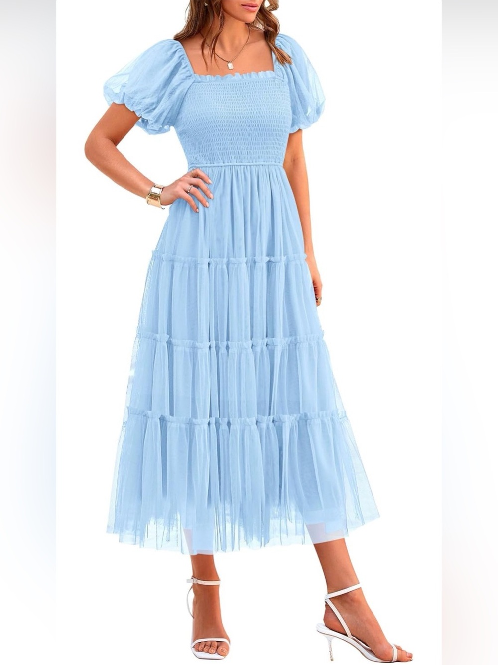 PRETTYGARDEN Women's Summer Smocked Midi Tulle Dress